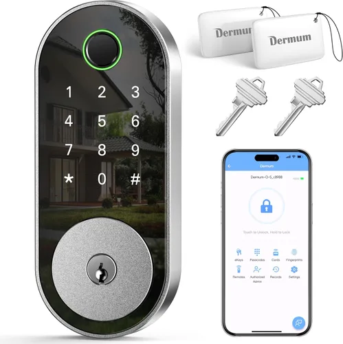 Cerradura inteligente de huella dactilar para puerta con teclado y cerradura de cerrojo – Entrada sin llave con huella dactilar, código, llavero,
