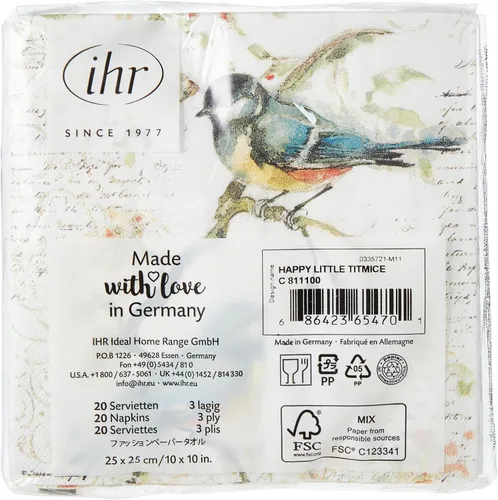 Miniatura 4 de Boston International C811100 IHR - Servilletas de papel para bebidas de cóctel, 5 x 5 pulgadas, Happy Little Titmice