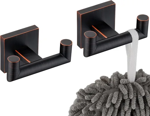 Miniatura 15 de KOKOSIRI Gancho para Bata de Baño Ganchos Dobles para Toalla y Abrigo Negro Mate para Baño Cocina Montaje en Pared, Paquete de 2 Acero Inoxidable