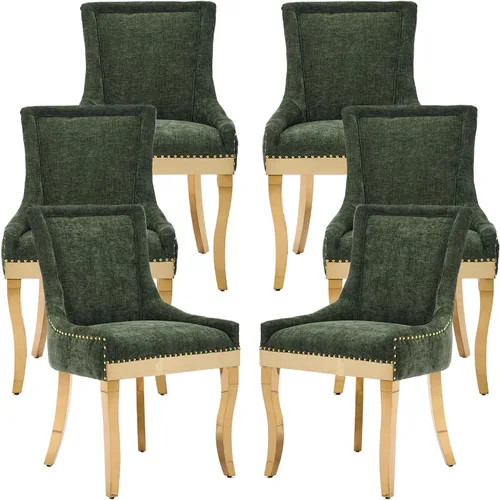 Miniatura 40 de Sillas de Comedor - Juego de 6 sillas de comedor modernas, tapizadas de tela con respaldo alto con ribete de cabeza de clavo y patas curvas