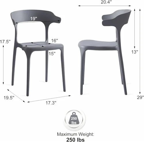 Miniatura 3 de Juego de sillas de comedor apilables modernas, sin ensamblaje, silla de plástico, silla de patio, adecuada para cafés y restaurantes interiores