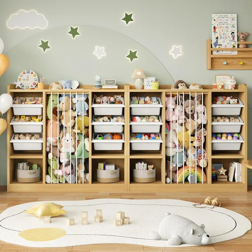 Miniatura 2 de ONBRILL Organizador de almacenamiento de juguetes con 6 contenedores de plástico extraíbles, almacenamiento de animales de peluche para niños