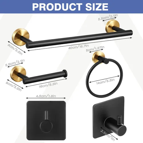 Miniatura 2 de Juego de 10 piezas de accesorios de baño mate SUS304 Juego de colgadores de baño de 16 pulgadas, soporte para toallas de mano, soporte para papel