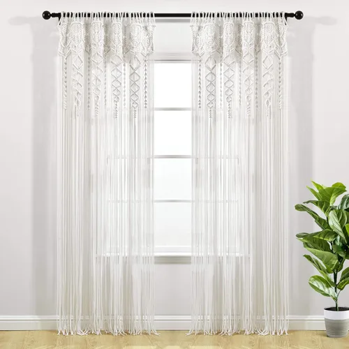Lush Decor Panel de Cortina de Ventana de Algodón Texturizado Boho Macramé, 40" An x 84" L, Blanco - Divisor de Habitación o Decoración de Boda -