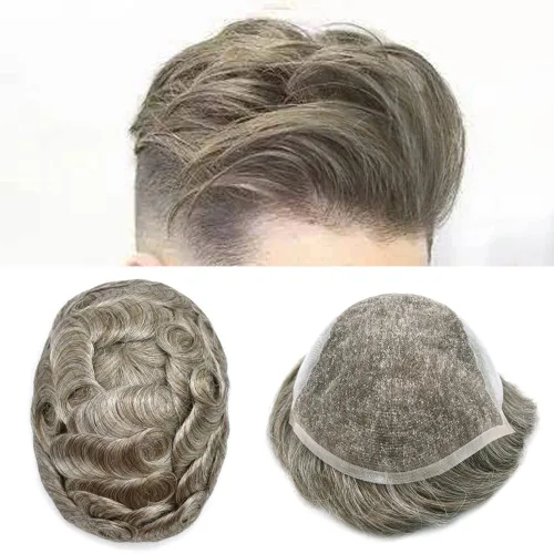 Miniatura 30 de Mens Toupee Swiss Lace Mens Hair Piece Sistema de reemplazo de cabello para hombres Toupee para hombres Cabello humano nudo blanqueado protesis