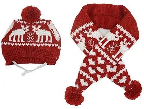 Disfraz de Navidad para mascotas, sombrero de Navidad + bufanda para perros pequeños y gatos, accesorio festivo, color rojo, talla S / M