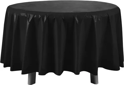 Miniatura 5 de Eleclassi Negro Paquete de 12 Manteles Redondos de Plástico Desechables Premium - Manteles de Mesa de Plástico Redondos de 84 Pulgadas para Fiestas