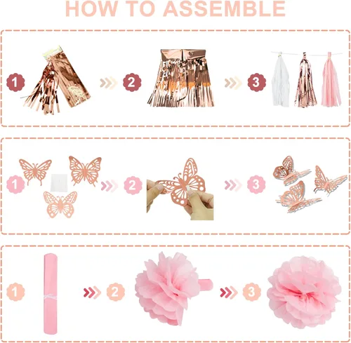Miniatura 4 de Kit de decoración de fiesta de cumpleaños de oro rosa para mujeres y niñas, confeti de oro rosa, globos de feliz cumpleaños rosa, cortinas