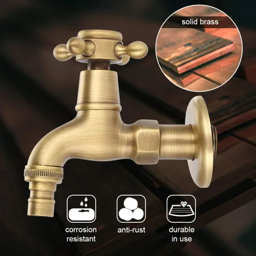 Miniatura 2 de Grifo de lavadora antiguo de cobre puro cepillado a mano clásico europeo para lavadora grifo de agua montado en la pared (2#)