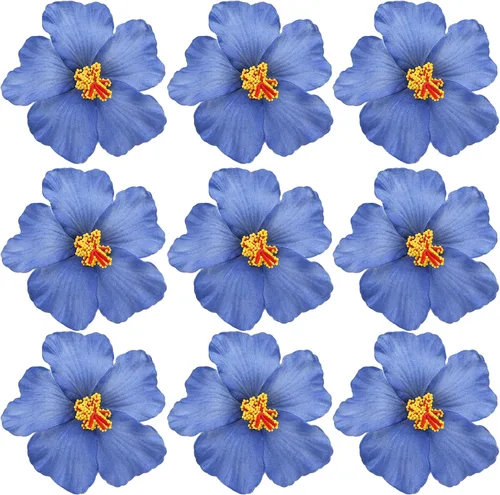 Arvintas 20 flores azules hawaianas de imitación de hibisco, flores hawaianas para fiesta de verano, bricolaje, flores de hibisco de espuma para