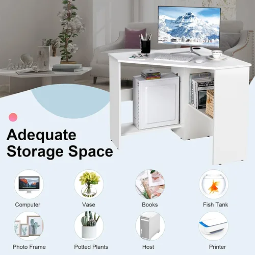 Miniatura 6 de Augester - Escritorio esquinero moderno, mesa de computadora triangular de 90 grados con estantes, agujero para cable, escritorio esquinero que