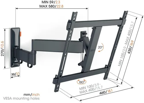 Miniatura 6 de Vogel's TVM 3445 Soporte de pared para TV de movimiento completo para televisores de 32 a 65 pulgadas, máx. 55 libras, giratorio hasta 180º, soporte