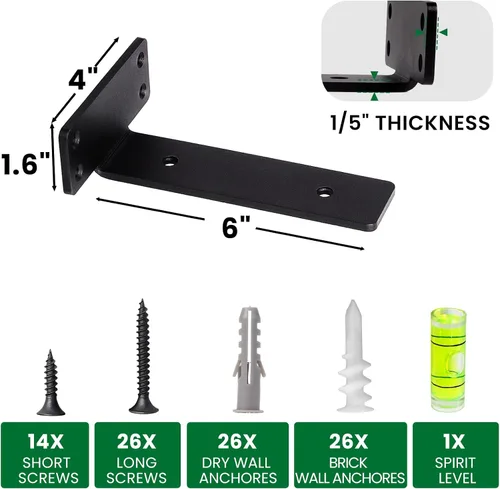 Miniatura 6 de CONNOO Soportes flotantes de alta resistencia, soportes de metal ocultos en L de 6 pulgadas para soporte de estantes, soportes de estante rústicos