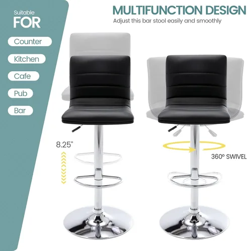 Miniatura 5 de Vogue Furniture Direct Taburetes de bar de piel sintética, modernos taburetes giratorios cuadrados ajustables con respaldo, sillas de barra
