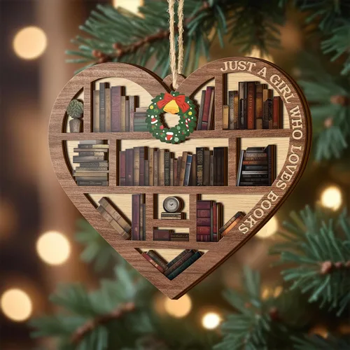 Miniatura 8 de V VIBEPY Impreso en toda la superficie, adornos para amantes de los libros, adorno de libro de Navidad de corazón de estantería de 3.2 x 3.5