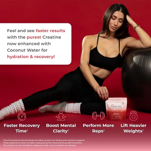 Miniatura 5 de One Sol Creatina para mujeres, polvo de creatina natural para mujer con creatina pura y agua de coco, aumenta la masa muscular magra, reduce