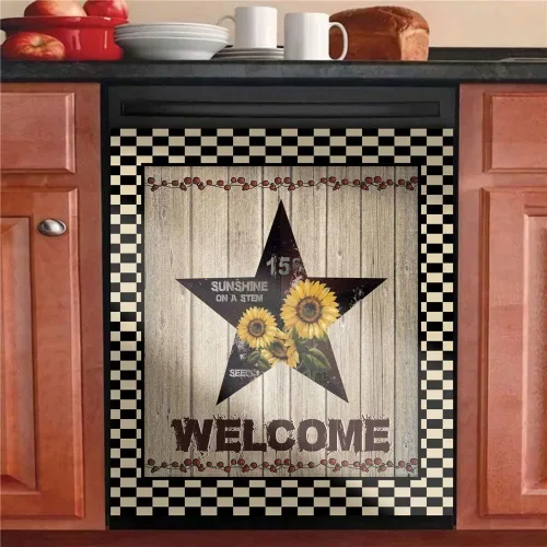 Miniatura 9 de Prim Barn Star - Adhesivo para lavavajillas, cubierta de madera de campo, cubierta de calcomanía decorativa de cocina con corona de sol, cubierta