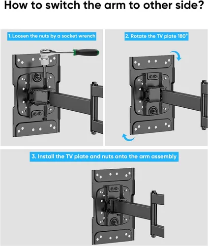 Miniatura 5 de Soporte de pared para TV de brazo largo con extensión de 25.6 pulgadas, soporte de TV de esquina de movimiento completo resistente para pantallas