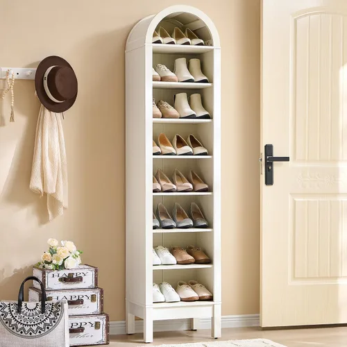 Miniatura 14 de IFGET Armario de almacenamiento de zapatos arqueado de 67 pulgadas de alto, 8 niveles y 8 pares de zapateros de madera con 3 estantes ajustables