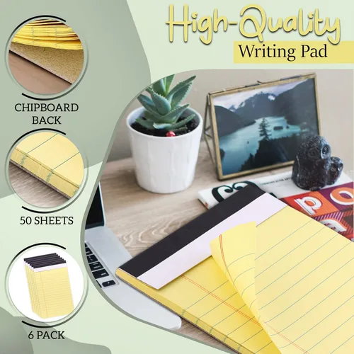 Miniatura 3 de Emraw Jr. - Bloc de notas legal con rayas anchas. Borde perforado. 5 "x 8" amarillo canario, universal, tamaño junior, 50 hojas por bloc