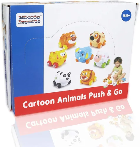 Miniatura 6 de Liberty Imports Juego de 8 piezas de animales de dibujos animados de juguete de fricción para bebés y niños pequeños Lindos mini vehículos