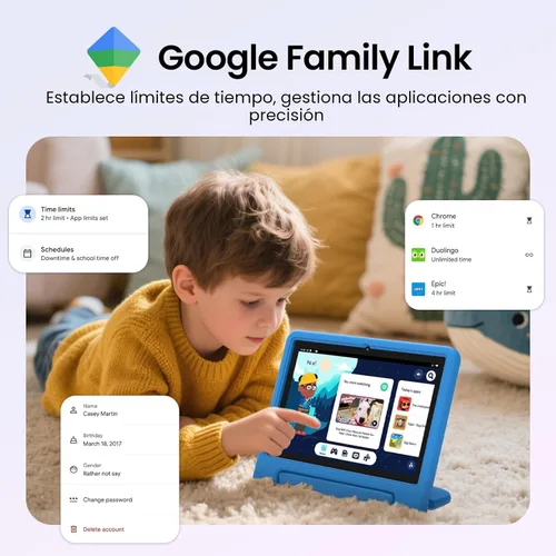 Miniatura 7 de ApoloSignage 2025 Tablet Android 15 para niños, pantalla HD de 10 pulgadas, procesador Octa-Core, 8 GB RAM, 64 GB ROM (expandible a 1 TB), con Azul