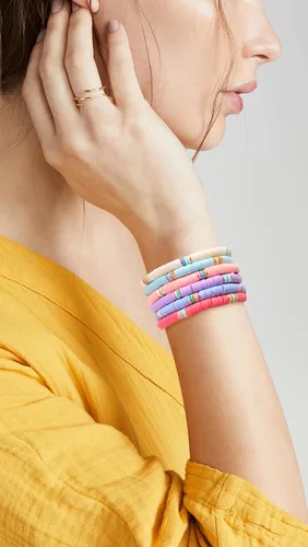 Miniatura 5 de LALAPPLE Preppy Heishi - Pulseras elásticas apilables de arcilla arcoíris para mujer, pulseras apilables para mujer, pulseras coloridas bohemias