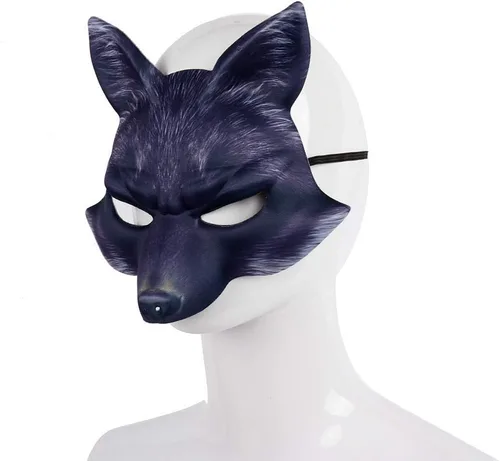 Miniatura 2 de Máscara de lobo de Halloween, máscara de medio rostro, máscara de animal de hombre lobo, máscara facial de velo, maquillaje, cosplay, fiesta