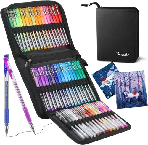 Bolígrafos de gel con purpurina para libros de colorear para adultos, paquete de 96 bolígrafos de gel para artistas, 48 colores con un 50% más de