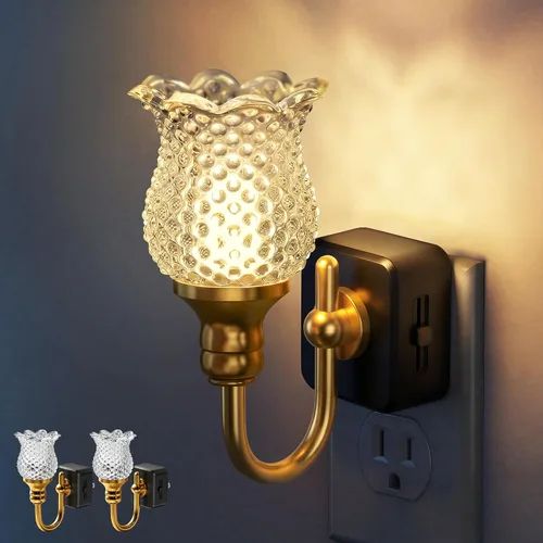 Miniatura 21 de DORESshop Luz nocturna LED, luces nocturnas giratorias que se enchufan a la pared con sensor de luz automática de 3000 K luz nocturna con brillo