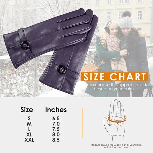Miniatura 6 de Guantes de cuero de invierno para mujer, guantes de piel de cordero para pantalla táctil