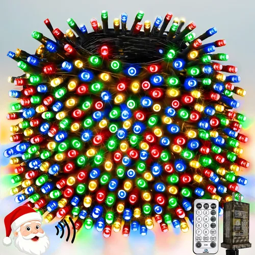 Miniatura 25 de Luces de Navidad controladas por voz con control remoto, cadena de 300 luces LED de 99 pies para interiores y exteriores con 12 modos, 3