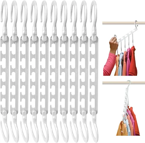 Wonder Hanger Max - Paquete de 10 perchas que ahorran espacio, ganchos reforzados giratorios 360°, percha en cascada, organizador para dormitorios