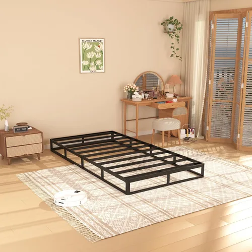 Miniatura 4 de Somier de 7 pulgadas para bases de cama individual, base de colchón de metal resistente con cubierta de tela, solo somier de perfil bajo, sin ruido