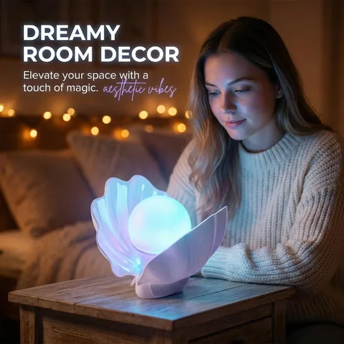 Miniatura 6 de Lámpara de mesita de noche Shell con cargador inalámbrico, luz regulable sin escalones para dormitorio y dormitorio, lámpara de estado de ánimo