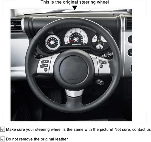 Miniatura 3 de Funda para volante de cuero negro personalizado con fibra de carbono para Toyota FJ Cruiser 2007 2008 2009 2010 2011 2012 2013 2014, piezas