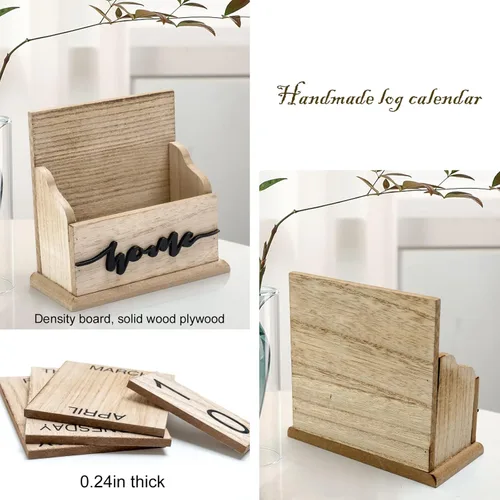 Miniatura 6 de Notakia Calendario perpetuo, bloques de calendario de madera, calendario de bloque de madera vintage para oficina en casa, accesorios de escritorio