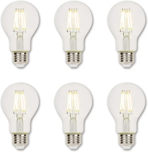 Westinghouse 5316420 - Bombilla LED de filamento transparente regulable A19 de 4.5 W (equivalente a 40 vatios), base media, paquete de 6 unidades