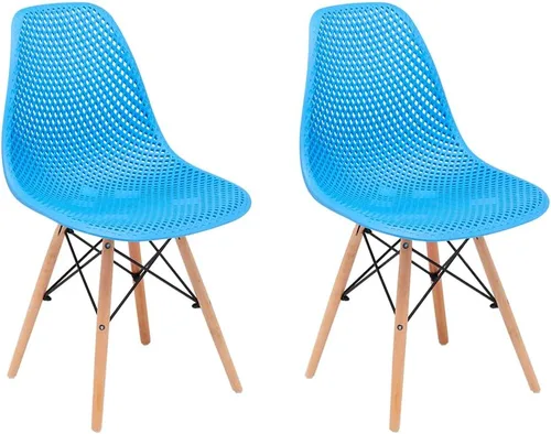 Miniatura 4 de CangLong Silla de comedor con carcasa de plástico, silla auxiliar moderna de mediados de siglo con diseño de malla, patas de madera de haya