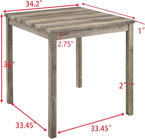 Miniatura 3 de Juego de mesa de desayuno de 34'' marrón cuadrado, juego de mesa de comedor de madera maciza con 4 sillas marrones para sala de estar, comedor, salón