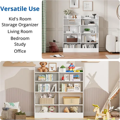 Miniatura 8 de Cozy Castle Organizador de almacenamiento, estantería de oficina de 5 niveles, estantería de 10 cubos para sala de estar, oficina (natural)