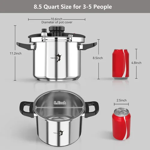 Miniatura 9 de TIBORANG Olla de Presión de Acero Inoxidable de 8.5 QT, [Multi-Cocina para Estufa de Gas e Inducción] [Ahorra 70% del Tiempo de Cocinado]