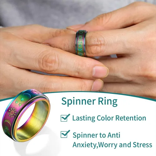 Miniatura 19 de Supcare Anillo giratorio para hombre y mujer, diseño nórdico/celta/luna, estrella, anillo giratorio con nombre personalizado, regalos para Navidad
