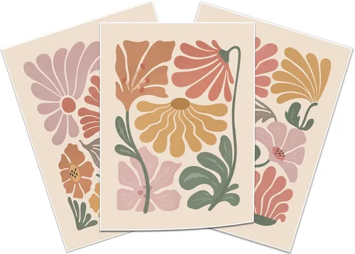 Miniatura 9 de TBKHUDBI Lienzo de flores bohemias para pared, impresiones florales abstractas, juego de 3 pósteres minimalistas de pintura botánica, mercado