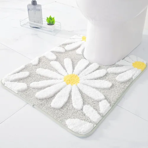 Miniatura 9 de QJHOMO Alfombras de inodoro en forma de U, linda alfombra de baño con contorno de margarita beige 20"x20", alfombra extra gruesa y suave