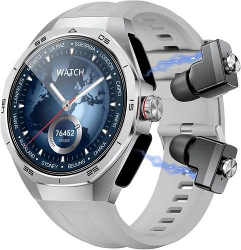 Miniatura 10 de GT97 - Reloj inteligente 2 en 1 con auriculares TWS de 1.53 pulgadas, 128 MB, redondo, impermeable, música, MP3, altavoz, NFC, reloj inteligente