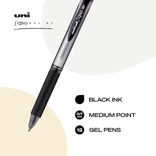 Miniatura 3 de Uniball Signo Gel RT - Paquete de 12 bolígrafos de gel negros medianos de 0.028 in, bolígrafos de tinta de gel, suministros de oficina vendidos por