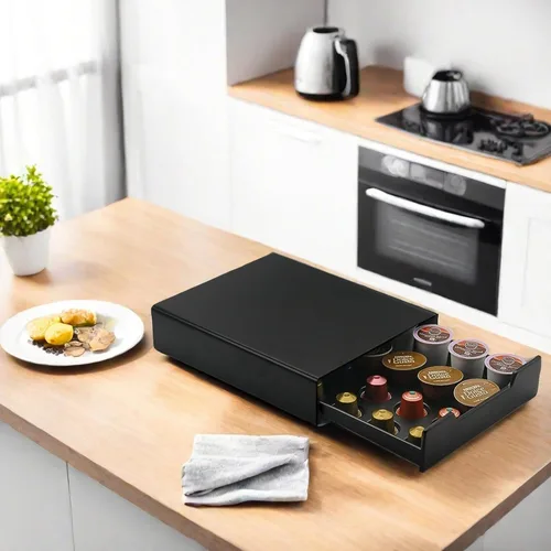 Miniatura 7 de K Cup - Cajón para cápsulas de café, organizador de 20 capacidades, almacenamiento para Nespresso Originaline y Dolce Gusto, color negro