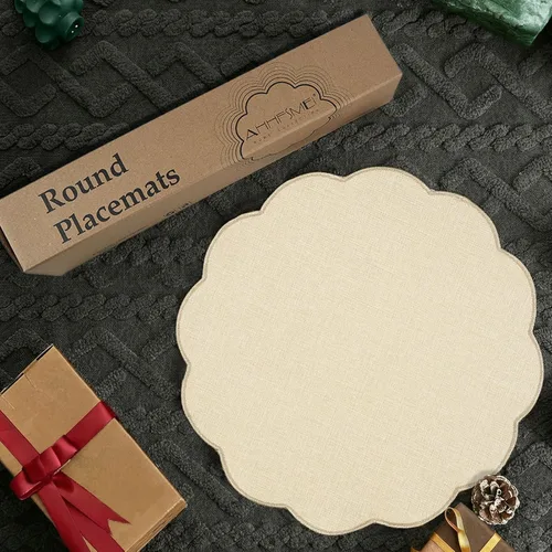 Miniatura 5 de AHHFSMEI Juego de 4 manteles individuales redondos de lino sintético, alfombrillas de mesa impermeables, resistentes al calor, antideslizantes y a