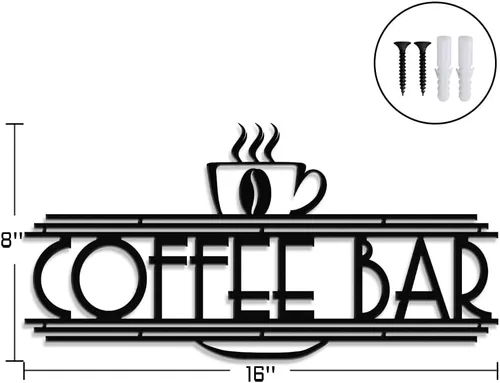 Miniatura 5 de XORT Letrero de café de metal para decoración de pared, arte de pared de metal para cafetería, barra de café y té de metal negro, para colgar